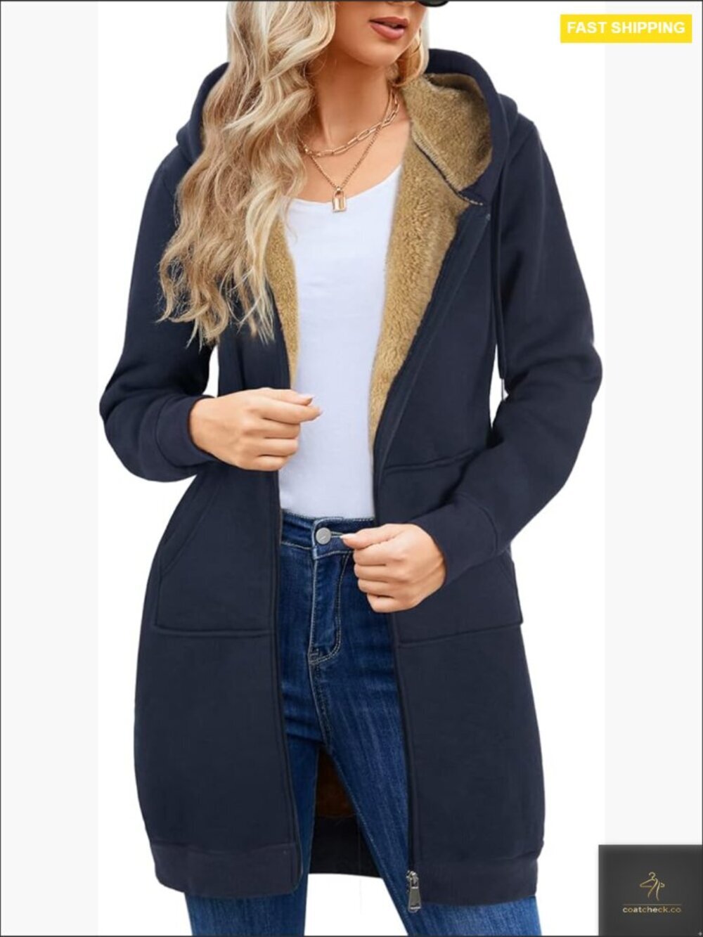 Long Fleece Hoodie Tunic Winter Zip Up Sherpa Jacket Casual Cozy Coat